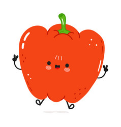 Red Bell Pepper Jumping Character Hand Drawn