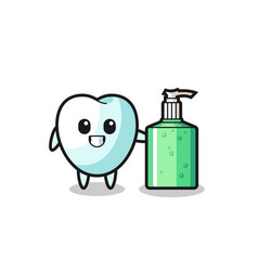 Cute Tooth Cartoon With Hand Sanitizer