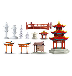 Ancient Japan Culture Objects Set With Gate