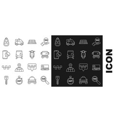 Set Line Magnifying Glass And Taxi Car Laptop