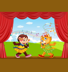 Cat And Monkey Performing Singing On Stage