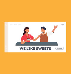 Loving Couple Eating Dessert At Cafe Landing Page