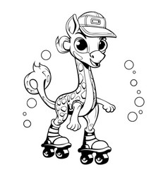 Black And White Cartoon Of Cute Giraffe Roller