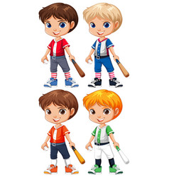 Set Of Cute Boy Baseball Player Cartoon Character