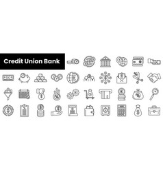 Set Of Outline Credit Union Bank Icons