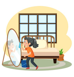 A Girl Cleaning In Bedroom