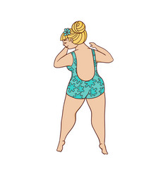 Caucasian Fat Woman Blonde In A Swimsuit Lies Back