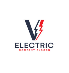 Letter V Lightning Electric Logo With Lighting