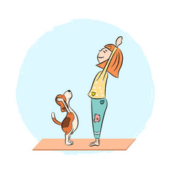 Cartoon Dog Beagle With Girl Doing Yoga