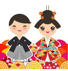 Japanese Boy And Girl In National Costume Kimono