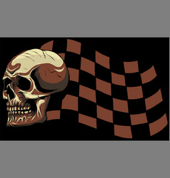 Skull With Race Flag On Black Background