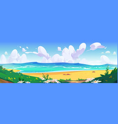 Summer Cartoon Sand Sea Beach Shore And Blue Sky