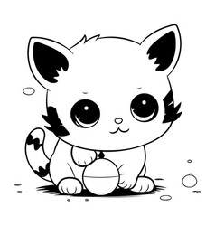 Cute Cartoon Cat Sitting And Holding A Ball