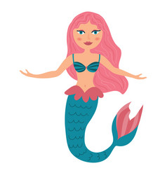 Cute Cartoon Mermaid In Flat Style Isolated