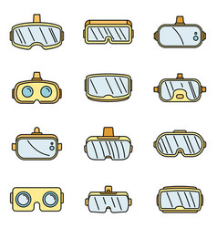 Video Game Goggles Icons Set Color