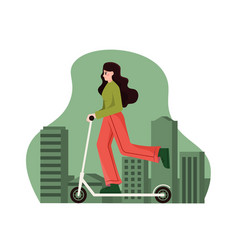 Woman Riding An Electric Scooter In The City