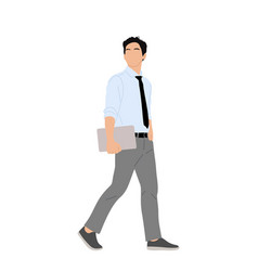 Business Man Character Walking With Laptop