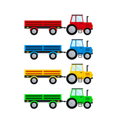 Farm Tractor And Open Trailer Set Isolated