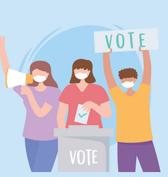 Voting And Election People With Mask Give Vote