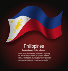 Flag Of Philippines Flying On Dark Background