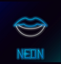 Glowing Neon Line Smiling Lips Icon Isolated