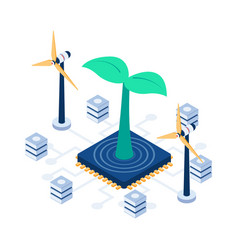 Isometric Plant Growth On Computer Microchip