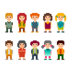 Colorful collection of pixel art female characters