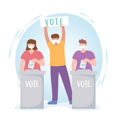 Voting And Election People With Mask Board Vote