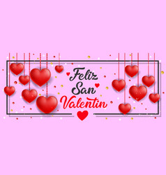 Feliz San Valentin Banner With Hanging Hearts