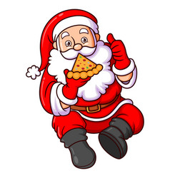 Hungry Santa Claus Is Eating Delicious Pizza