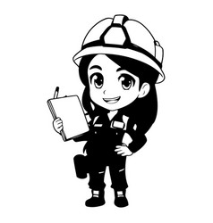 Cartoon Woman Engineer In Helmet And Uniform