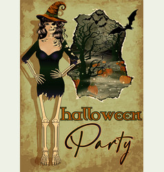 Halloween Party Greeting Card Witch Skeleton Invi