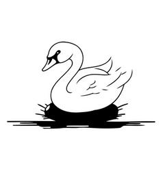 Swan On The Lake In Flat Cartoon Style