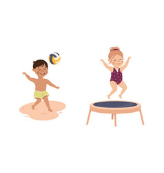 Cute Little Boy And Girl Playing Volleyball