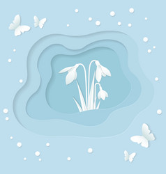 Greeting Card With Snowdrops In Paper Cut Style