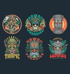 Hawaiian Totems Colorful Set Emblems