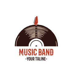 Music Band Logo Template With Guitar And Vynil