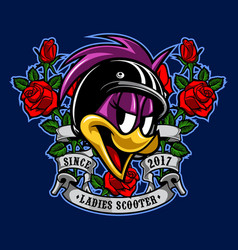 Cartoon Female Duck Wearing A Helmet On Flower