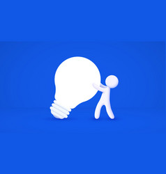 3d White Cartoon Man Holding Big Light Bulb Idea