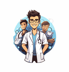 Cartoon Of A Doctor With Group Medical Staff