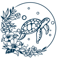 Abstract Sea Turtle Silhouette With Floral Accent