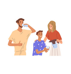 Healthy Family With Child Drinking Water Together