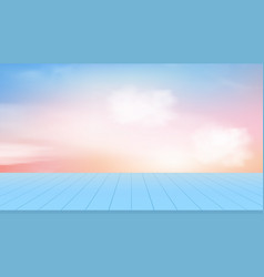 Sky With Fluffy Clouds With Blue Wood Texture