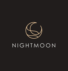 Elegant Crescent Moon And Star Logo Design Line