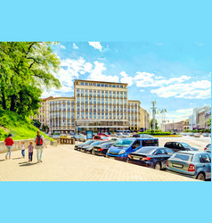 Oil Painting View Of Kiev Square Woman