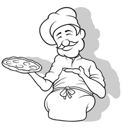 Drawing Of A Chef Holding A Pizza