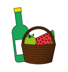 Wicker Basket Wine Fruits Food Picnic