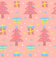 Cute Pink Christmas Tree Gifts And Stars Seamless