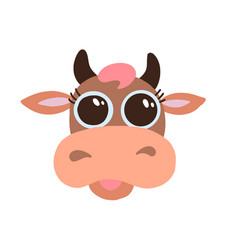 Cute Brown Cow Smiling Face With Big Eyes Flat