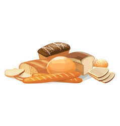 Bread Pile Cartoon Bakery Icon Whole And Cutted